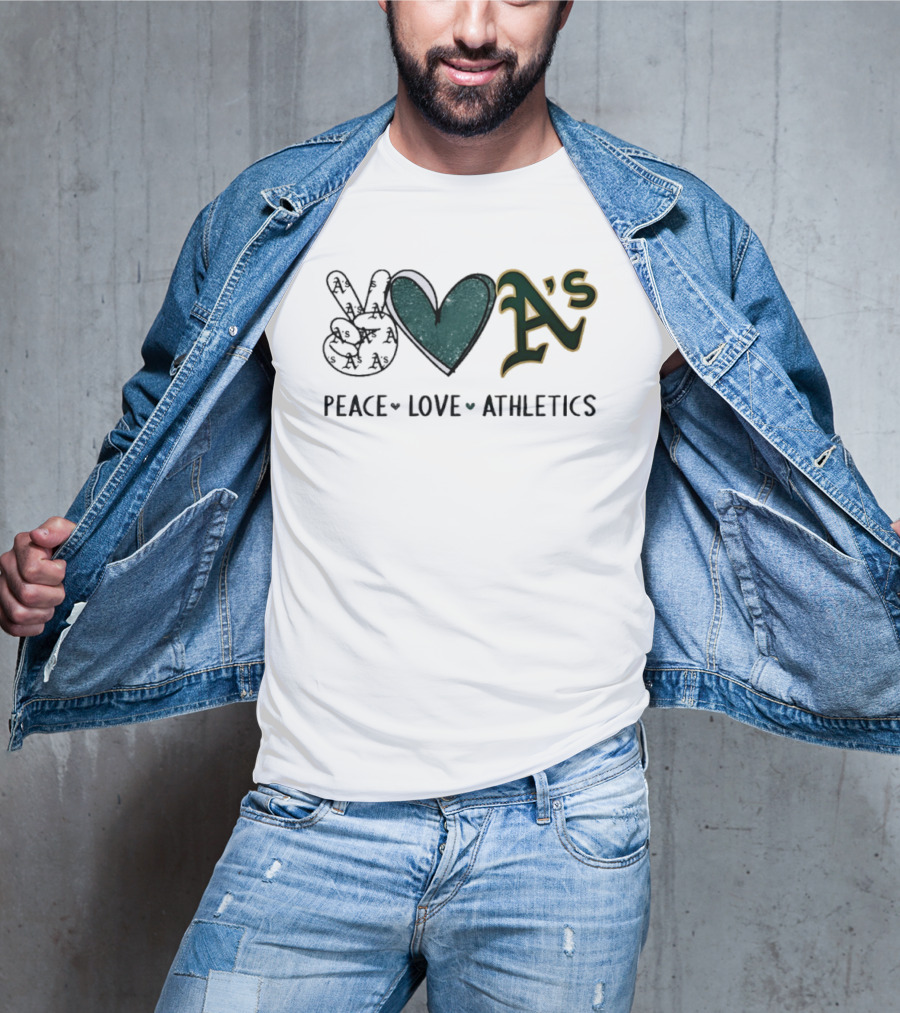 Peace Love Oakland Athletics Hand Sign Heart Shape A's T-Shirt