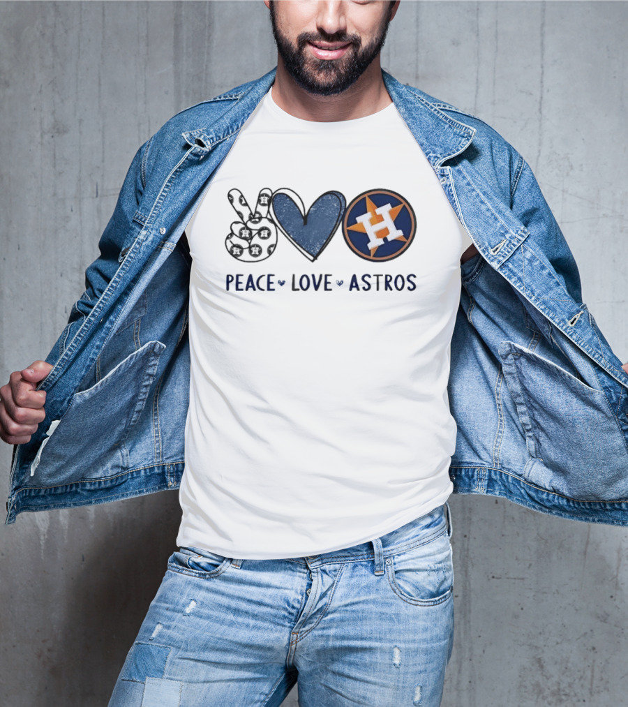 Peace Love Astros Hand Sign Heart Shape Houston Team T-Shirt