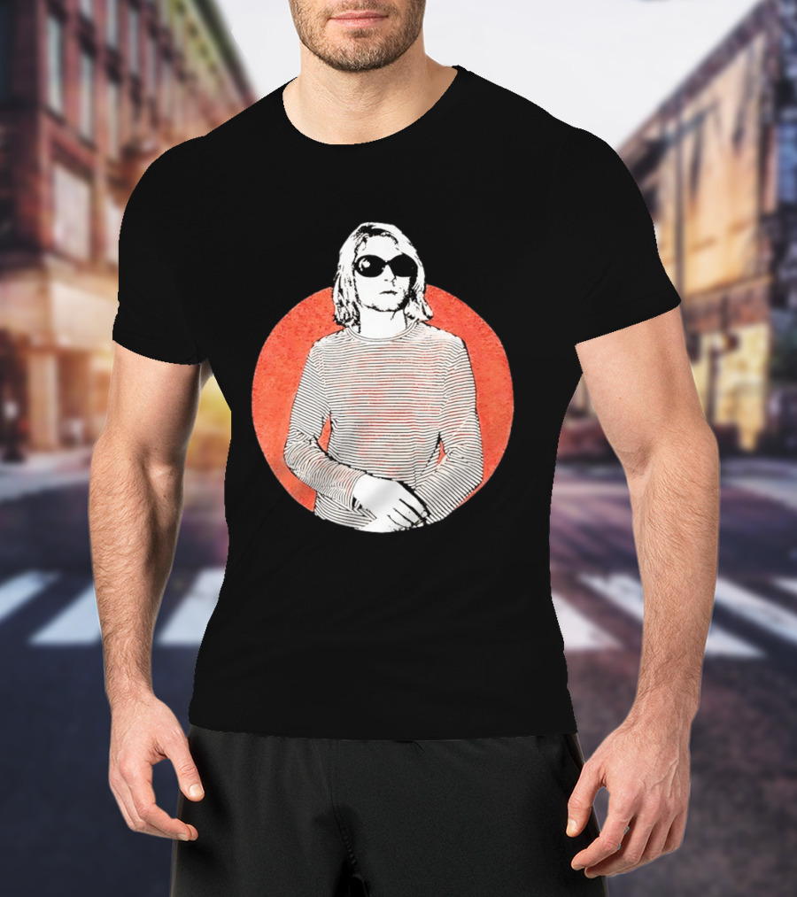 Kurt Cobain Striped Long Sleeve With Sunglasses T-Shirt