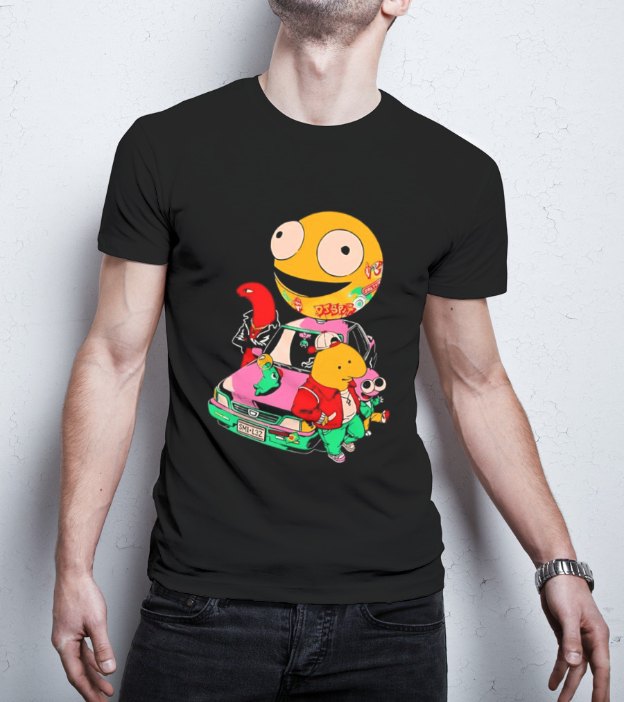 Pac Man Inspired Japanese Characters And Vintage Car Adventure T-Shirt