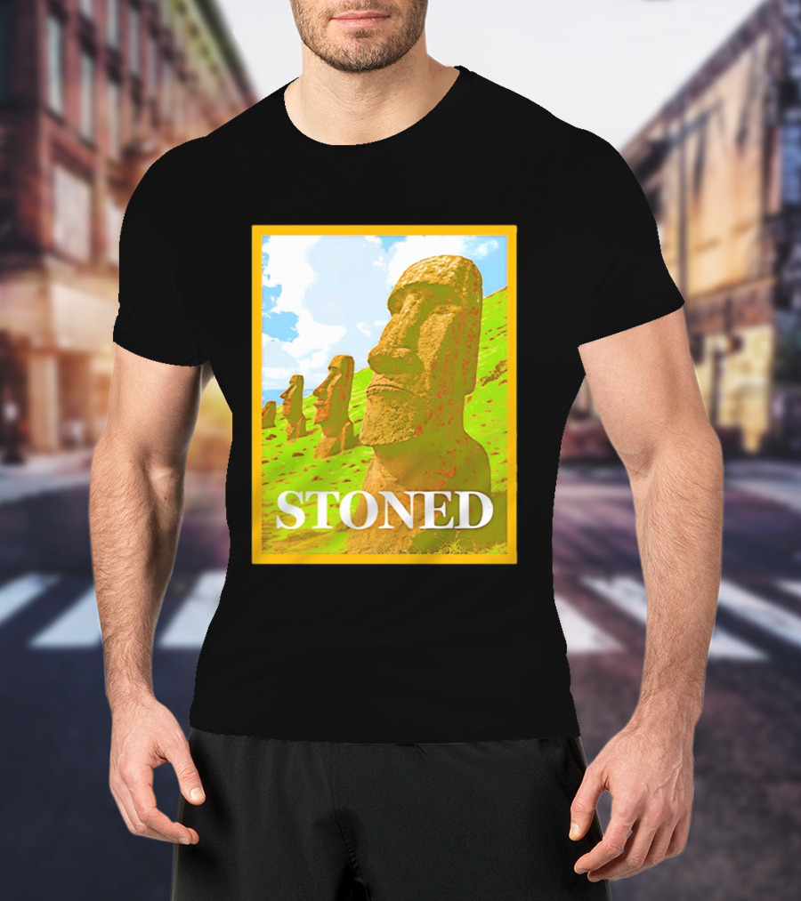 Stoned Moai Statue Easter Island Head Print T-Shirt