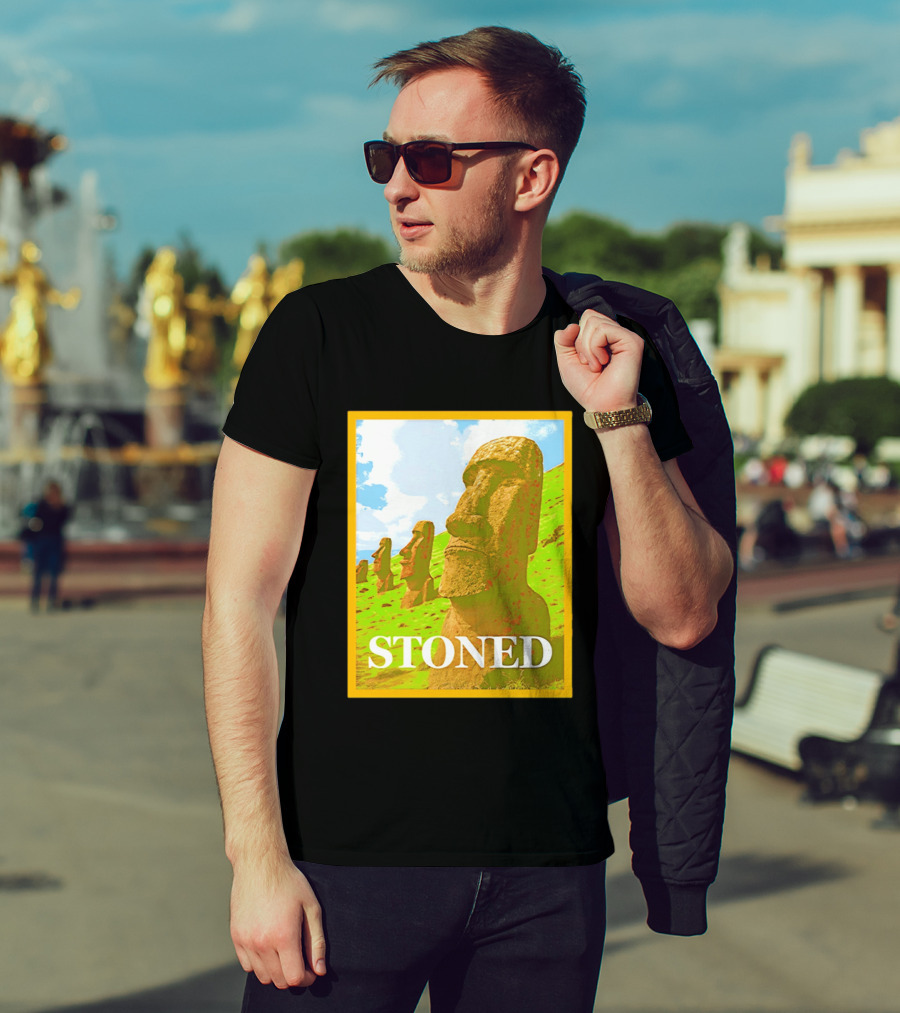 Stoned Moai Statue Easter Island Head Print T-Shirt