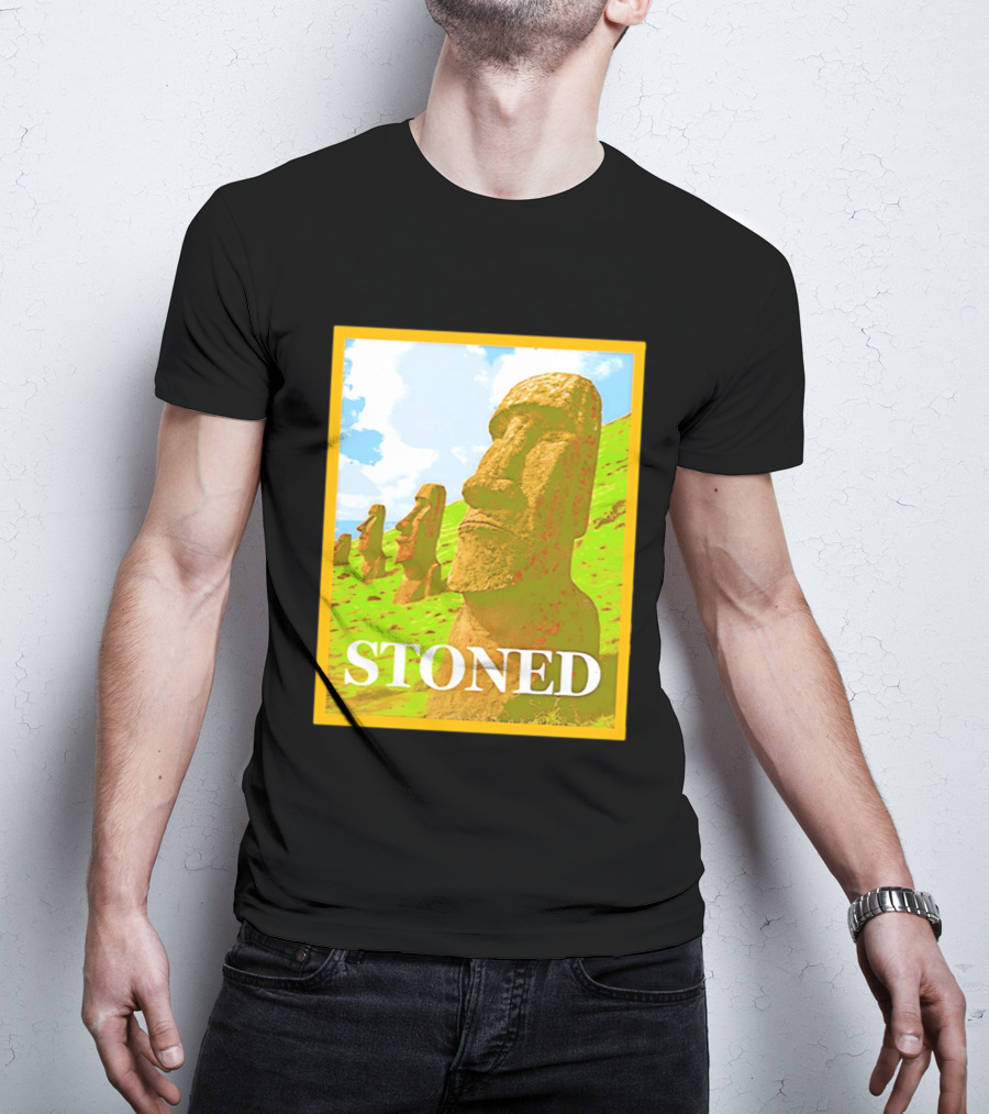 Stoned Moai Statue Easter Island Head Print T-Shirt