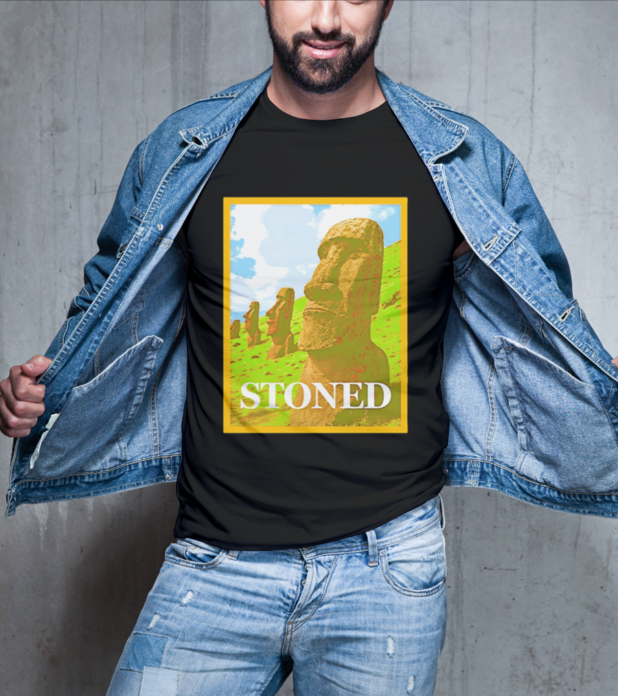 Stoned Moai Statue Easter Island Head Print T-Shirt