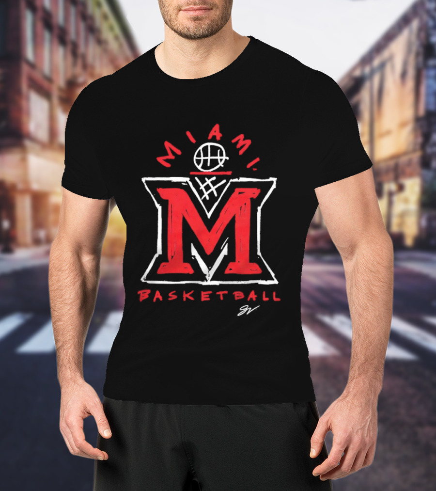 Miami RedHawks Basketball M Logo Sketch T-Shirt