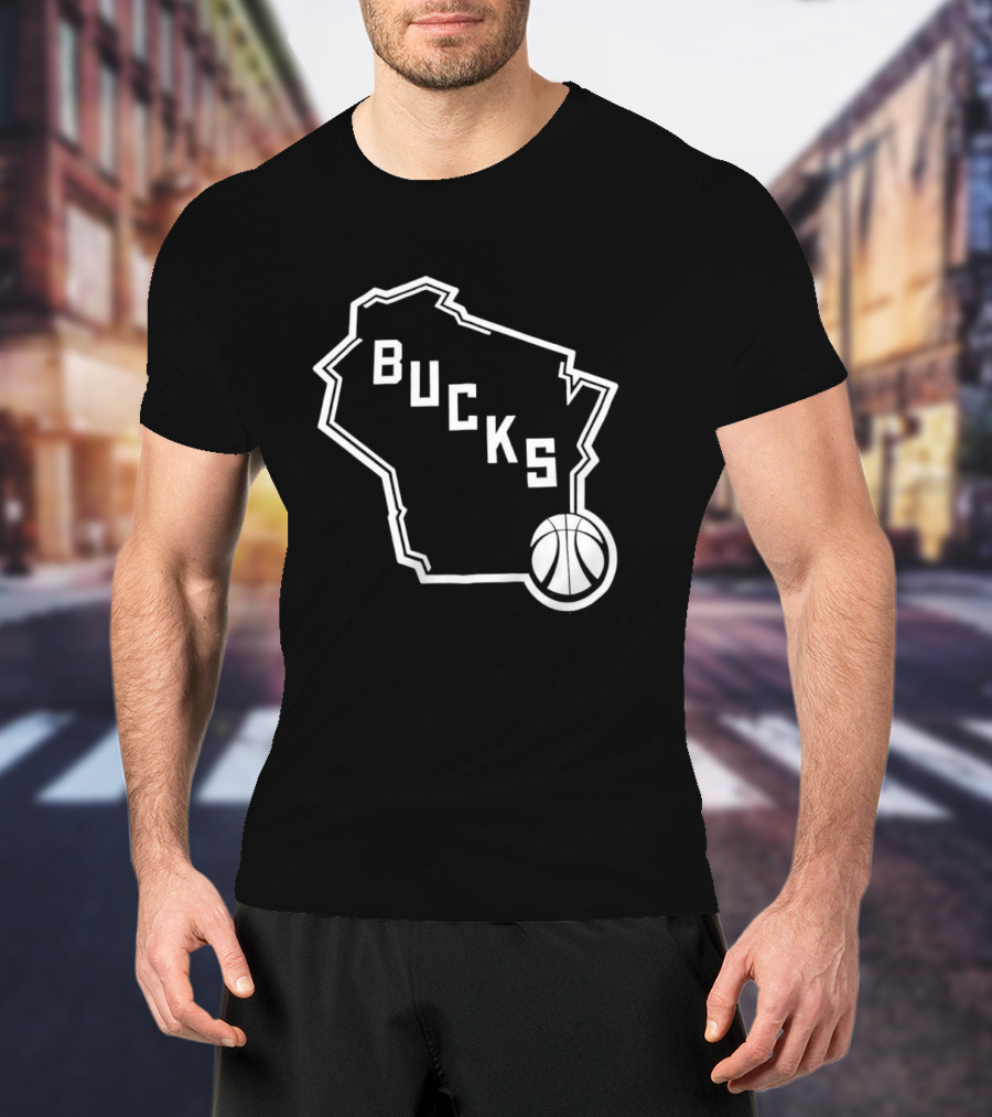 Milwaukee Bucks State Outline With Basketball T-Shirt