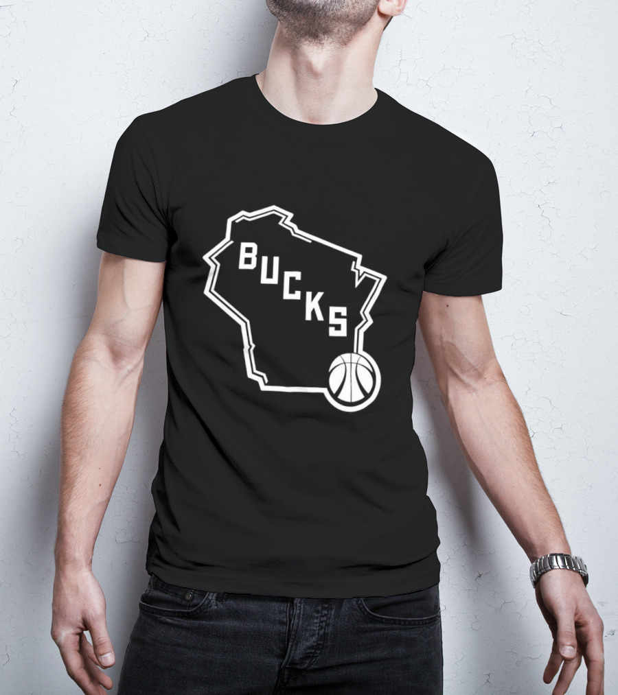 Milwaukee Bucks State Outline With Basketball T-Shirt