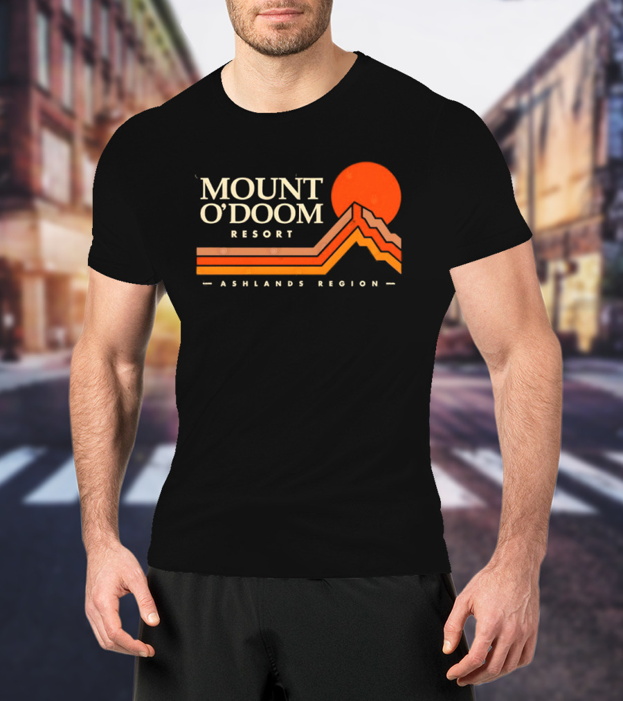 Mount O'Doom Resort Ashlands Region Sunset Retro Mountain T-Shirt