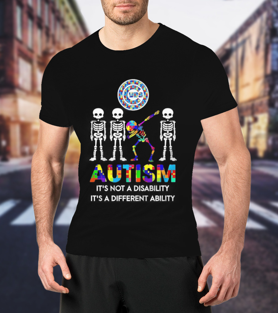 Chicago Cubs Autism It's Not A Disability It's A Different Ability Skeleton Puzzle T-Shirt