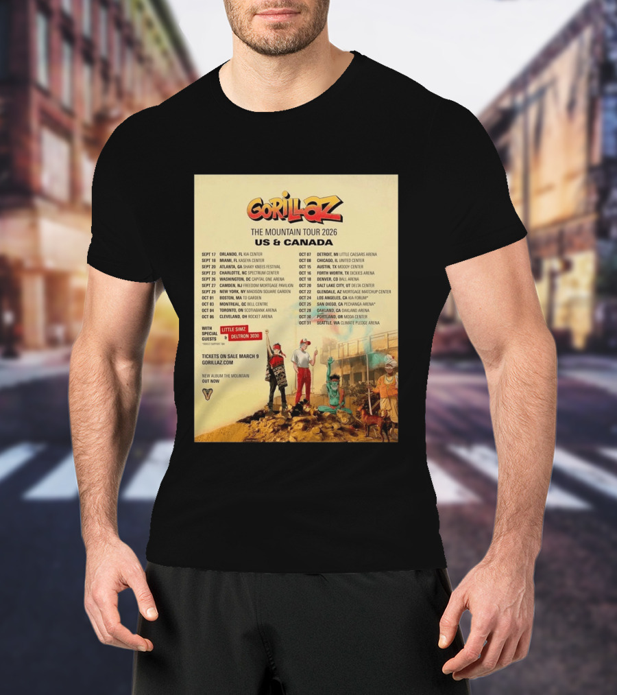 Gorillaz The Mountain Tour 2026 US Canada Dates Little Simz Deltron 3030 T-Shirt