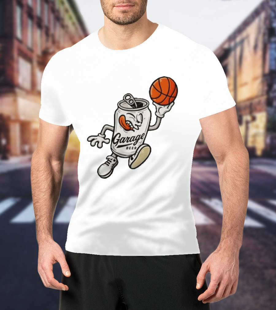 Garage Beer Can Basketball Cartoon T-Shirt