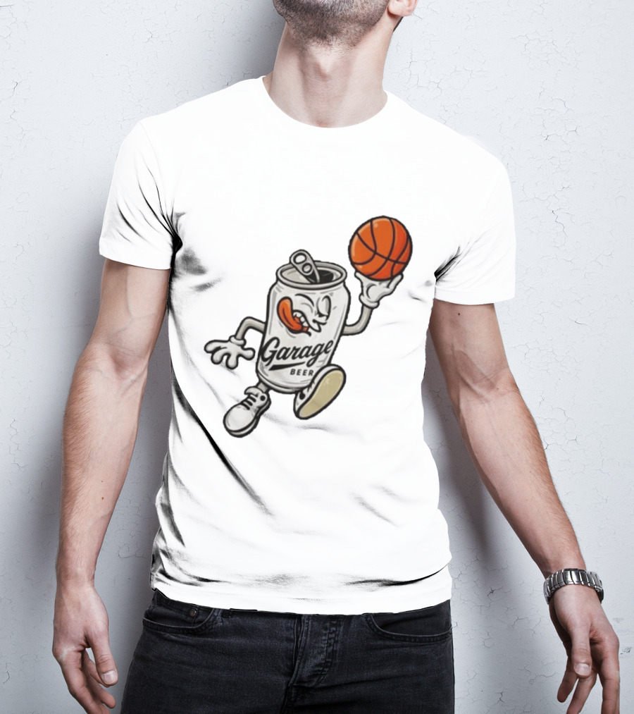 Garage Beer Can Basketball Cartoon T-Shirt