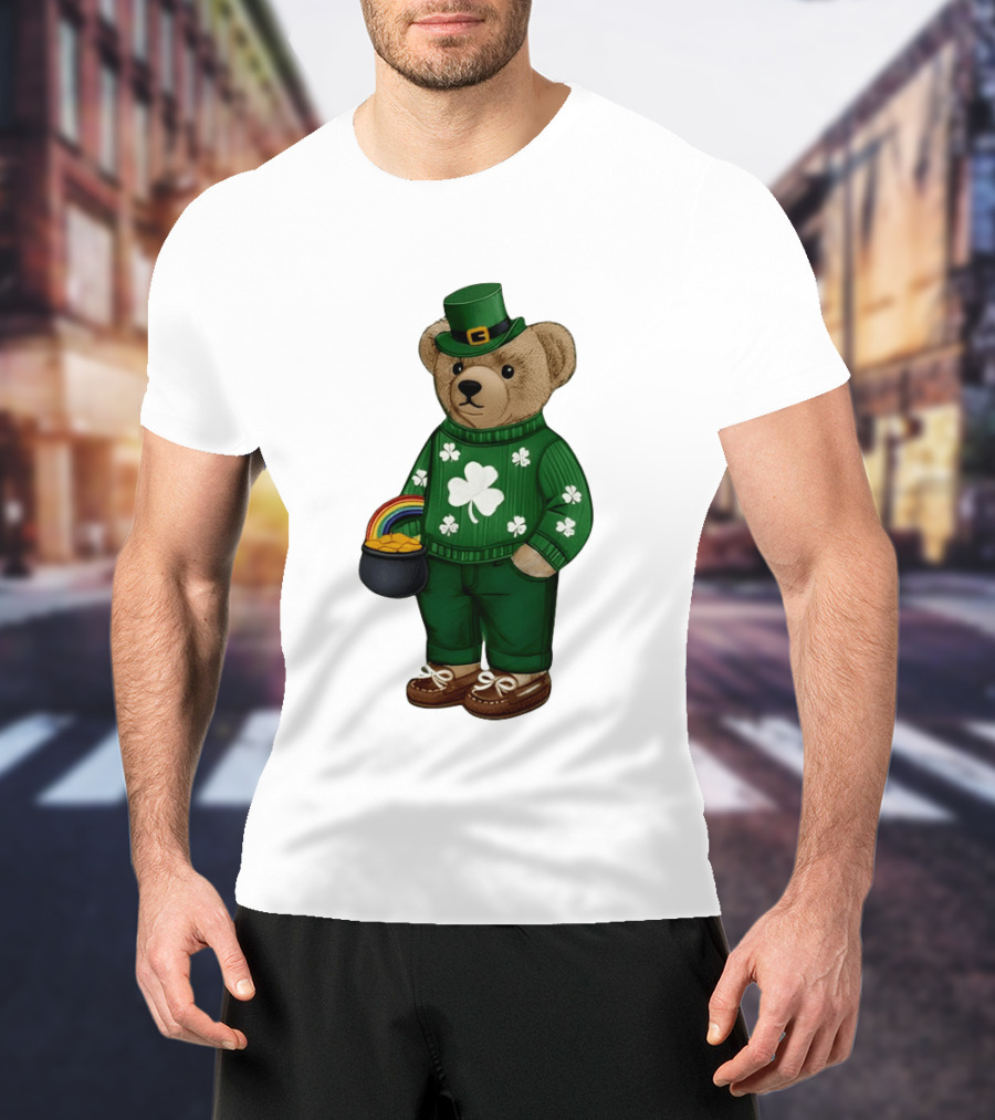 Lucky Teddy Bear Irish St Patricks Day Clover Rainbow Pot Of Gold T-Shirt