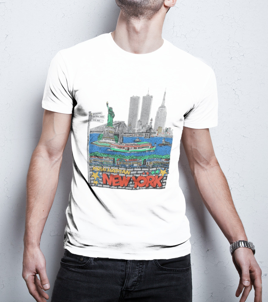 Statue Of Liberty Brooklyn Bridge Broadway Central Park 5th Ave Manhattan New York Skyline T-Shirt