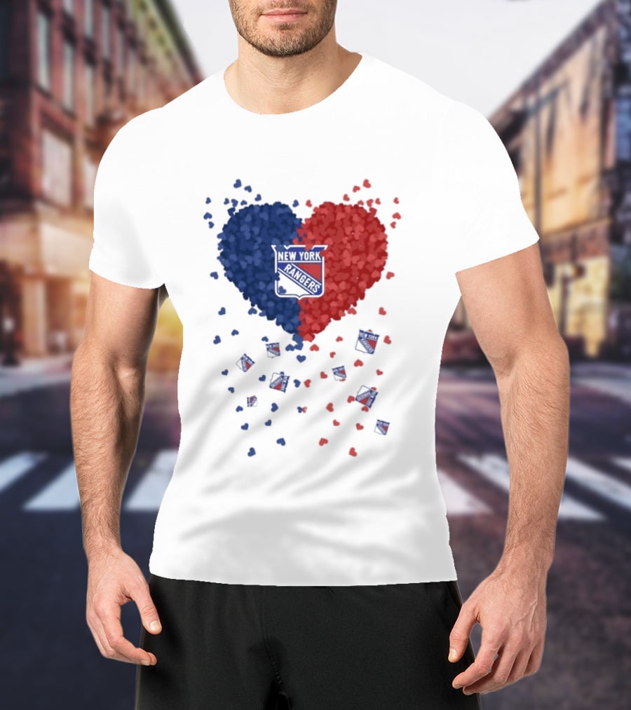 New York Rangers Heart Shaped Emblem With Blue And Red T-Shirt