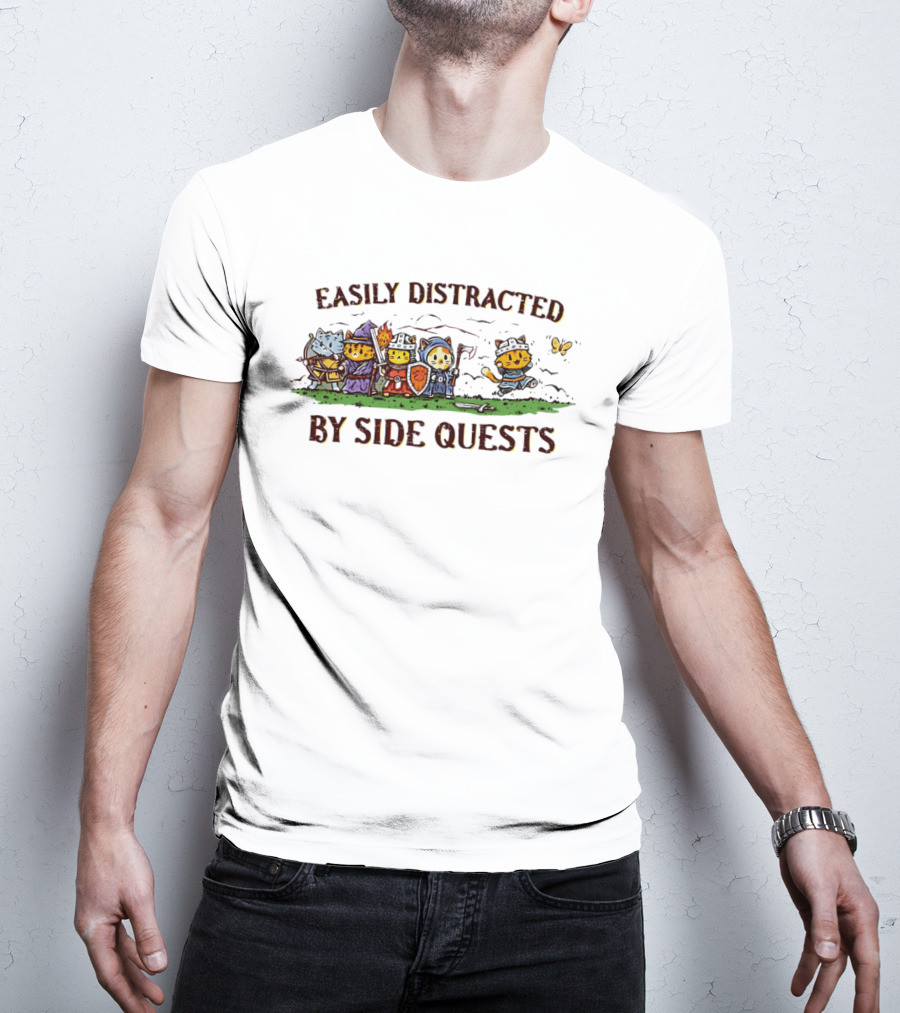 Easily Distracted By Side Quests Cats In Fantasy Costumes T-Shirt