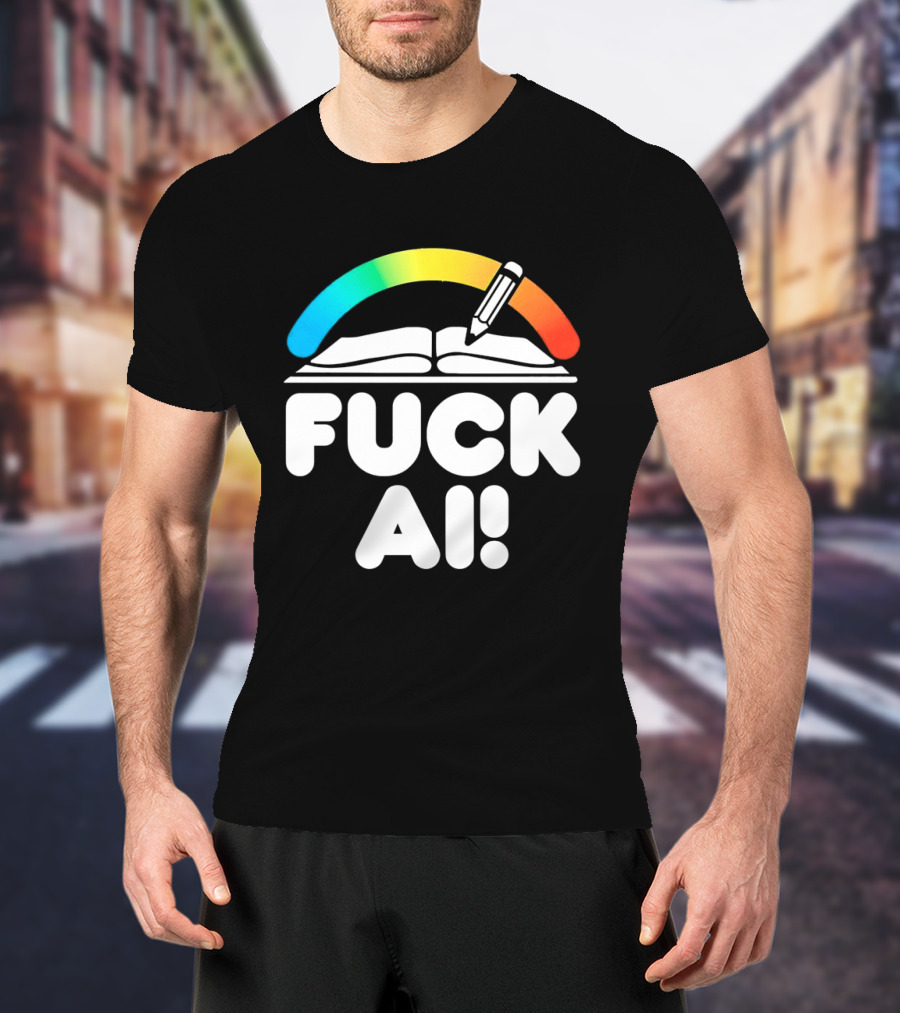 FUCK AI Open Book With Rainbow Pencil T-Shirt