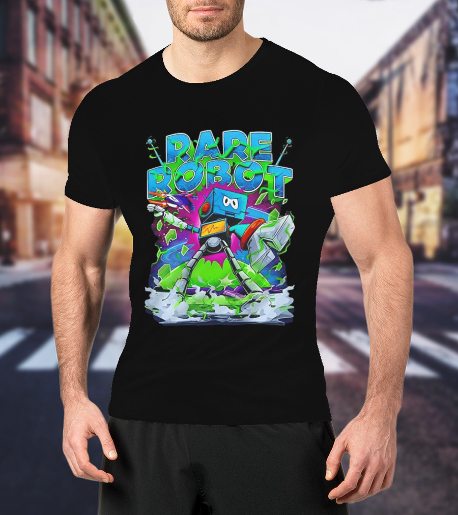 RARE ROBOT 555 Futuristic Retro Neon Style Robot Explosion T-Shirt
