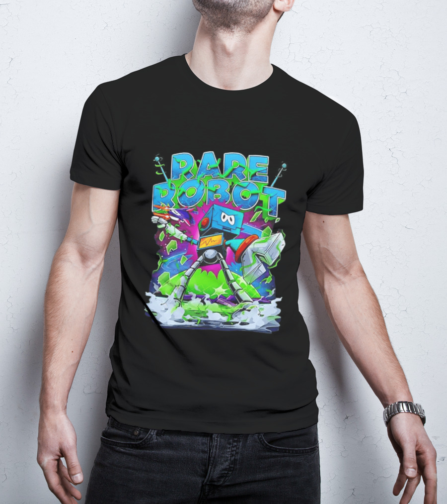 RARE ROBOT 555 Futuristic Retro Neon Style Robot Explosion T-Shirt