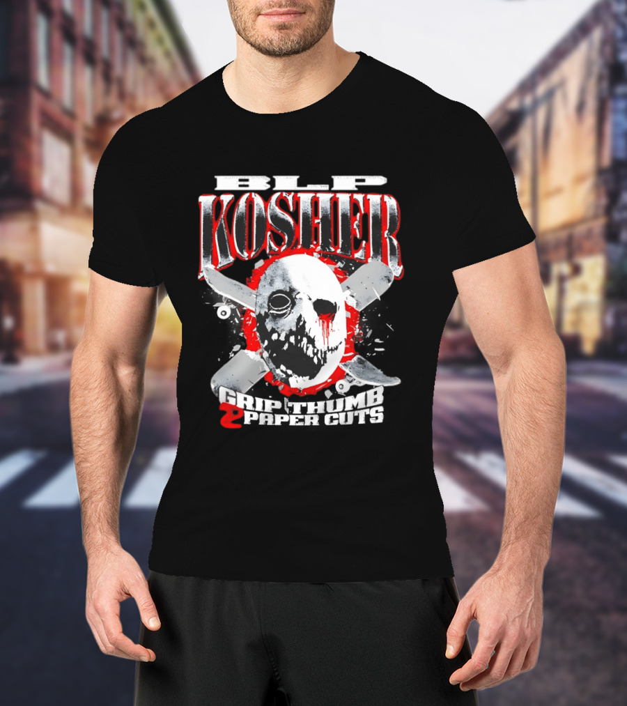RIP Kosher Grip Thumb Paper Cuts Horror Mask Cross Knives T-Shirt