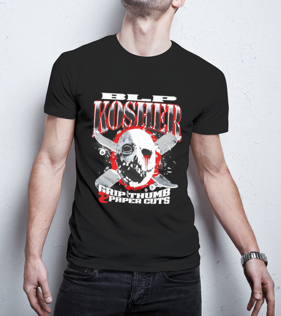 RIP Kosher Grip Thumb Paper Cuts Horror Mask Cross Knives T-Shirt