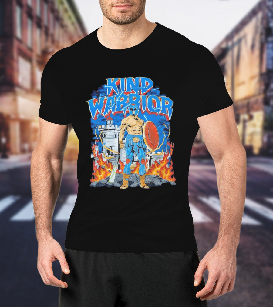 Kind Warrior Castle Flames Comic Hero T-Shirt