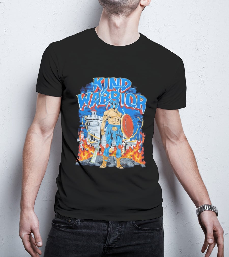 Kind Warrior Castle Flames Comic Hero T-Shirt