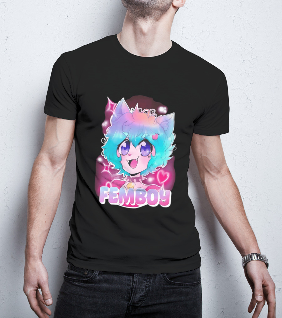 Femboy Anime Pastel Cat Ears Kawaii Aesthetic Cute T-Shirt