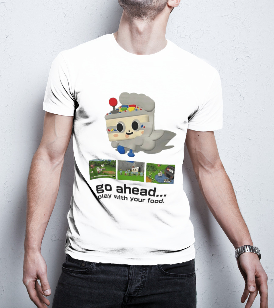 Go Ahead Play With Your Food Fun Cake Character Adventure Scenes T-Shirt