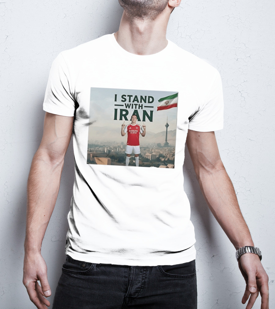 I Stand With Iran Soccer Supporter With Flag And Cityscape T-Shirt
