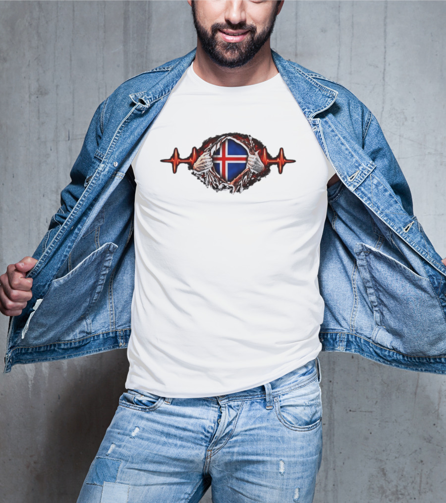 Iceland Heartbeat Flag Reality Glitch T-Shirt