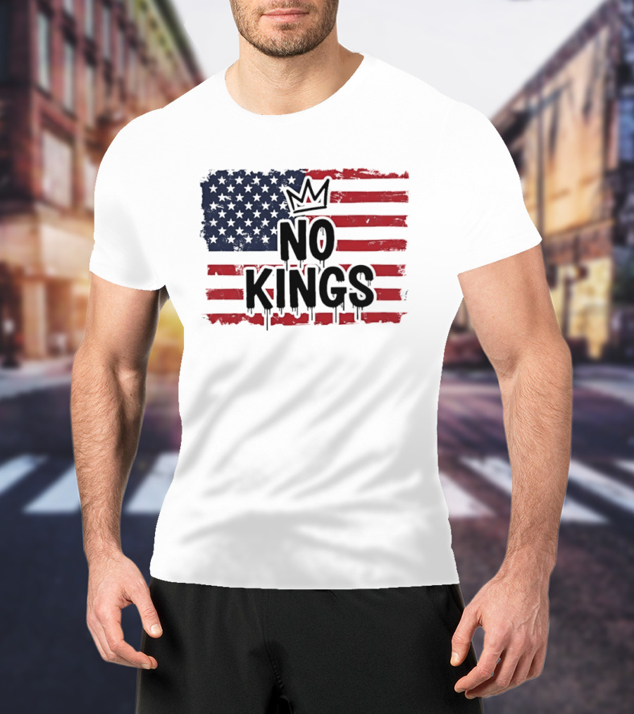 No Kings In America US Flag With Crown Melting Effect T-Shirt