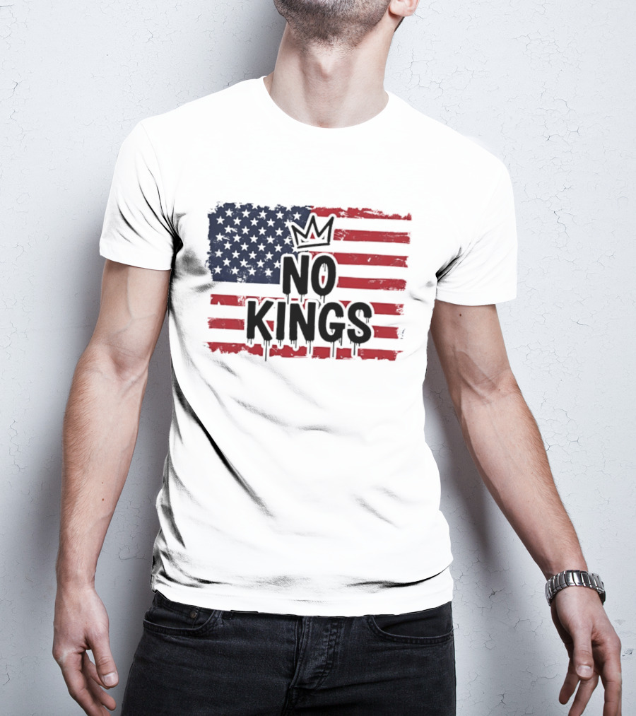 No Kings In America US Flag With Crown Melting Effect T-Shirt