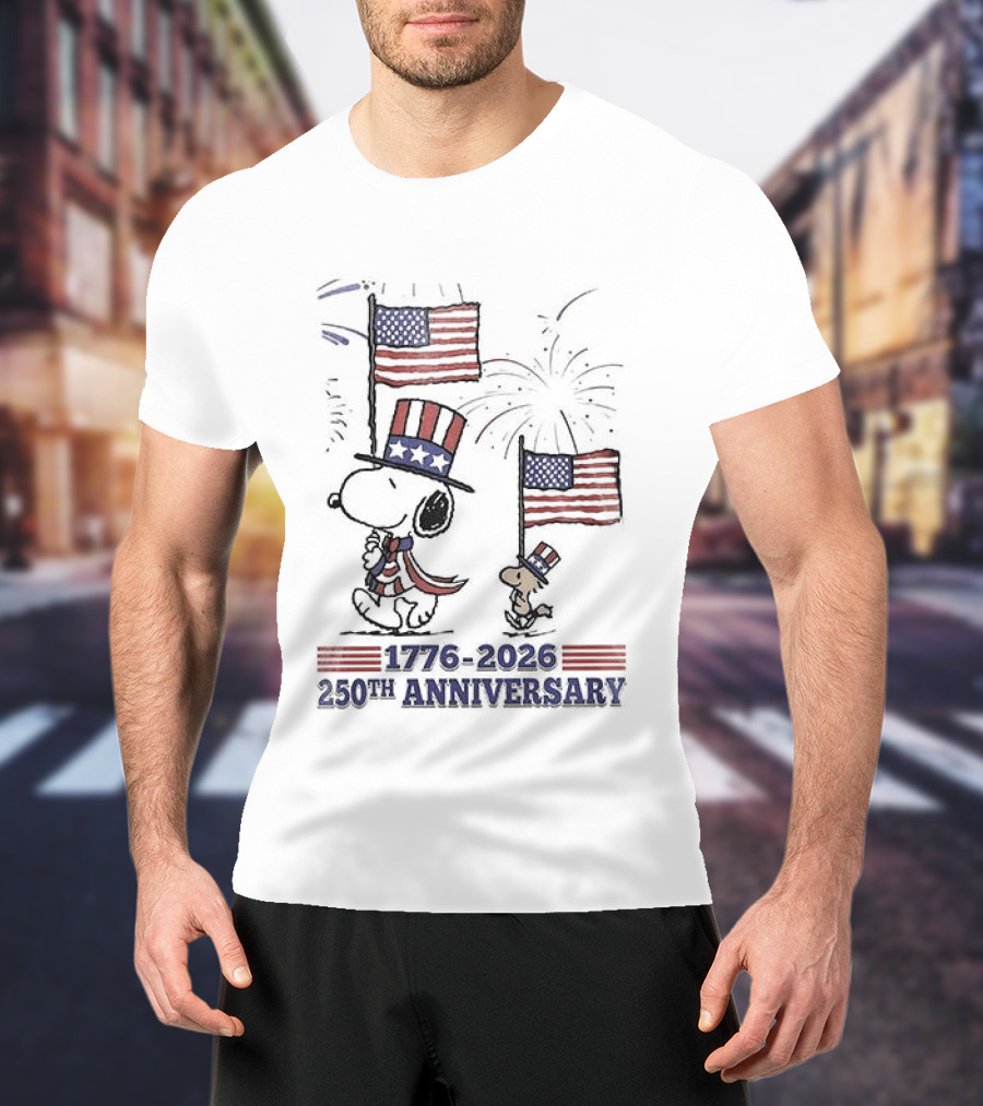 Snoopy 1776 2026 USA 250th Anniversary Celebration With Flags And Fireworks T-Shirt