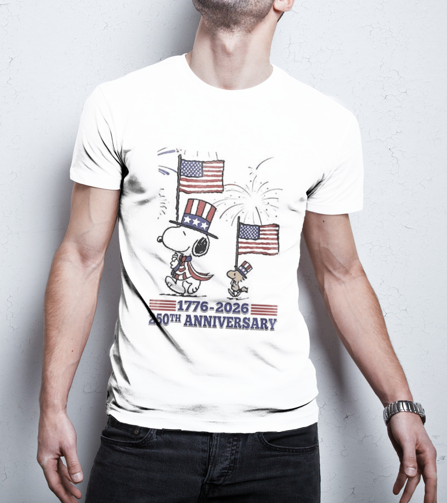 Snoopy 1776 2026 USA 250th Anniversary Celebration With Flags And Fireworks T-Shirt