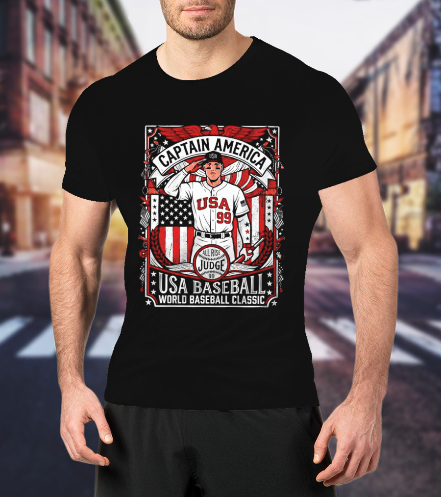 Captain America USA Baseball Judge 99 World Baseball T-Shirt