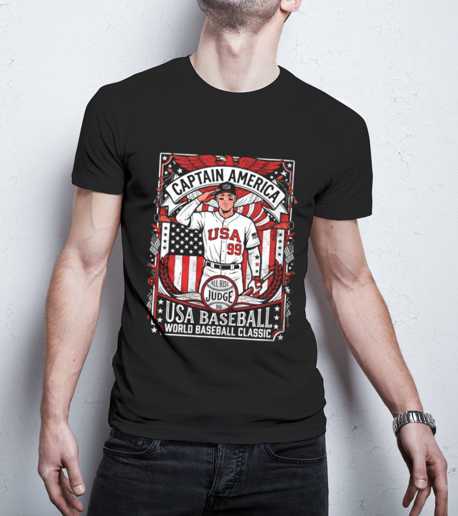 Captain America USA Baseball Judge 99 World Baseball T-Shirt