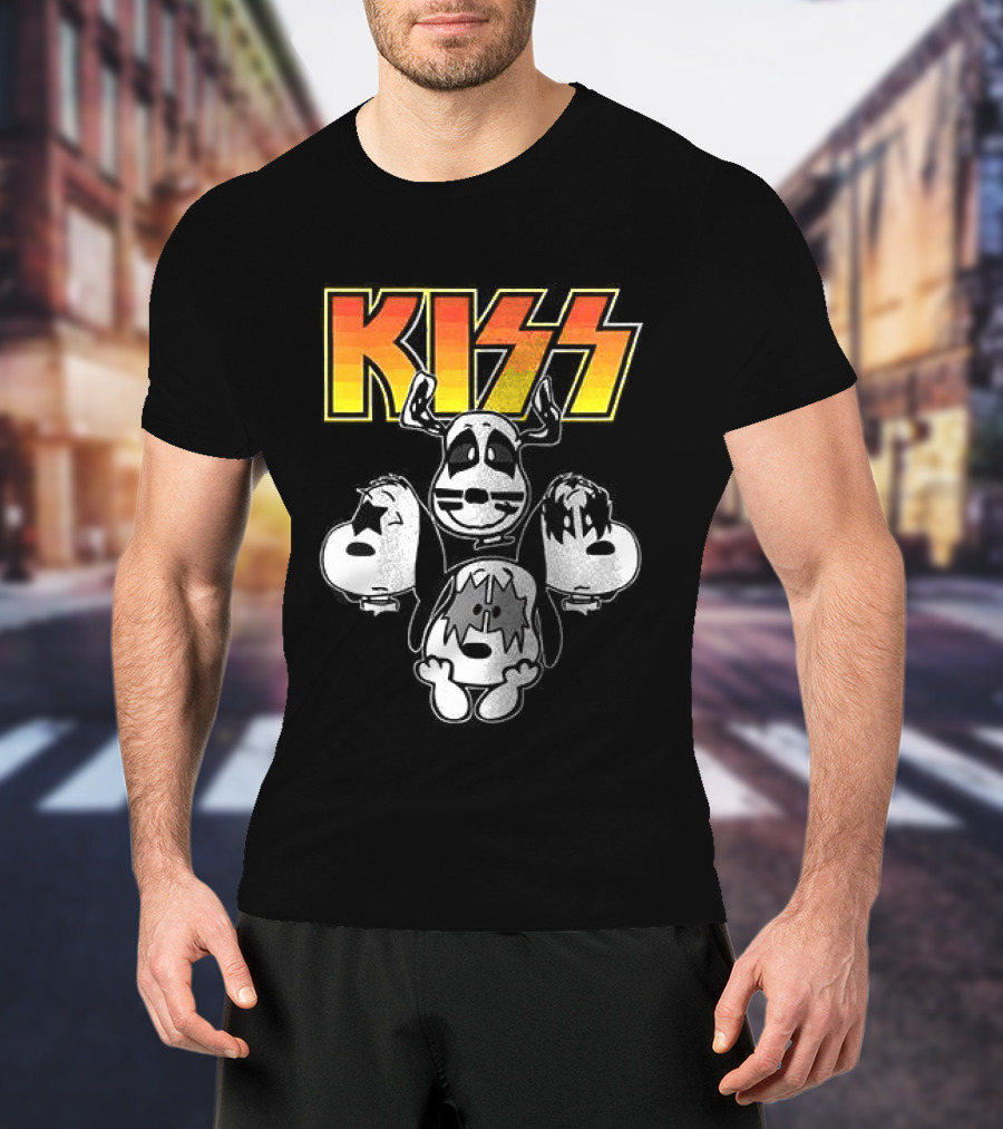 Kiss X Peanuts Snoopy Shout It Out Loud Collaboration Featuring Iconic Characters T-Shirt