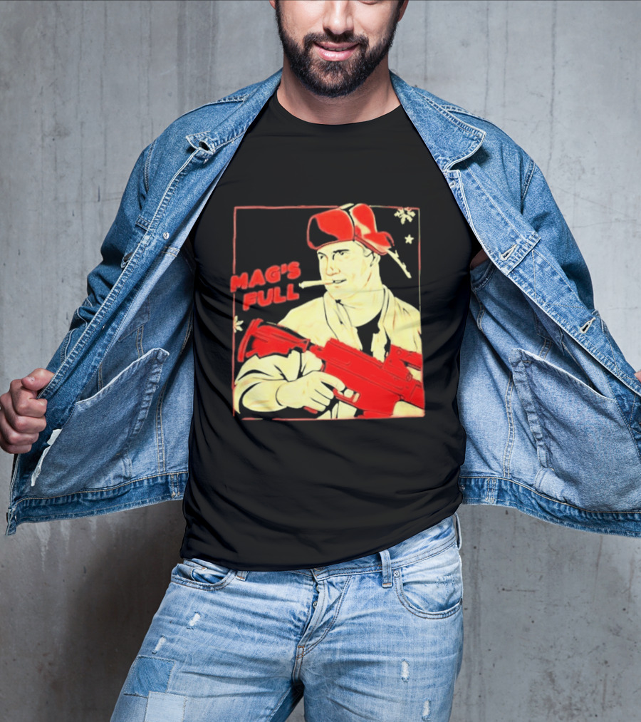 Mag's Full Armed Character With Red Cap And Gun T-Shirt