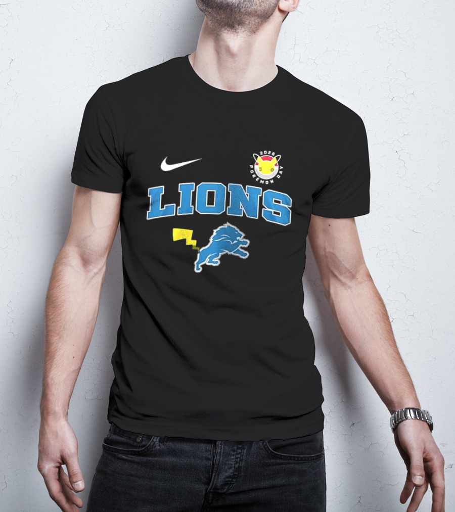 Nike Detroit Lions Pikachu Pokemon Day 2023 Anniversary T-Shirt
