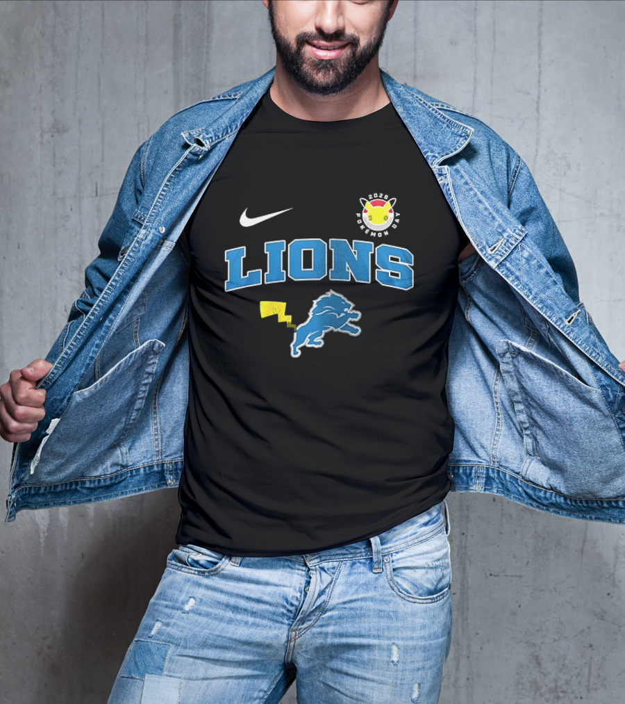 Nike Detroit Lions Pikachu Pokemon Day 2023 Anniversary T-Shirt