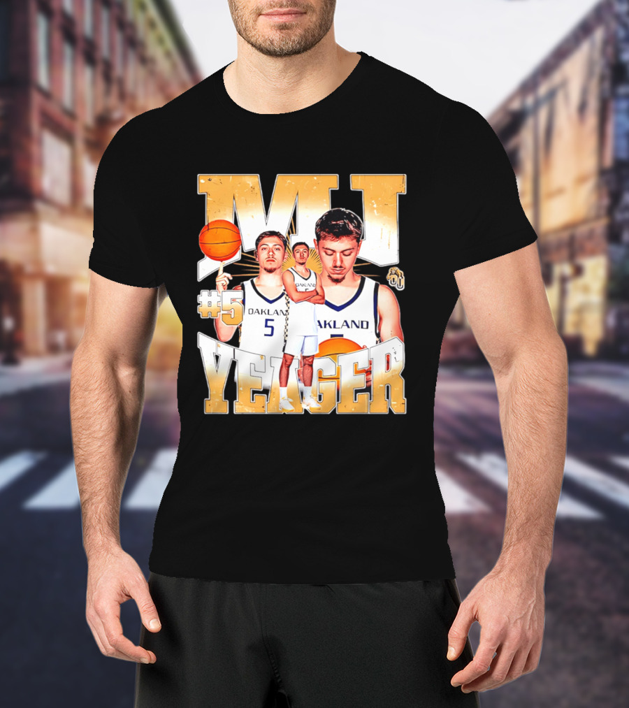 MJ Yeager Oakland Basketball #5 NCAA Player Collage T-Shirt
