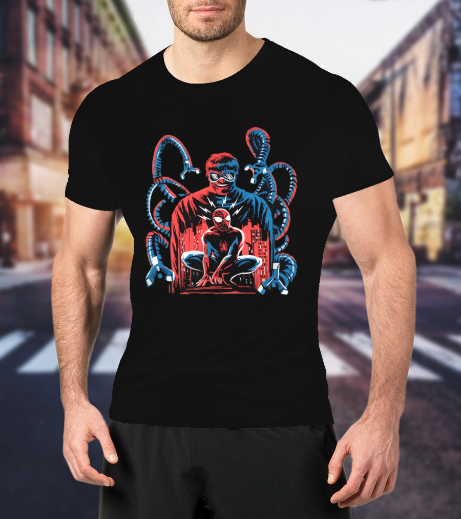 The Shadow Of The Octopus Spider Man And Doctor Octopus Cityscape Showdown T-Shirt