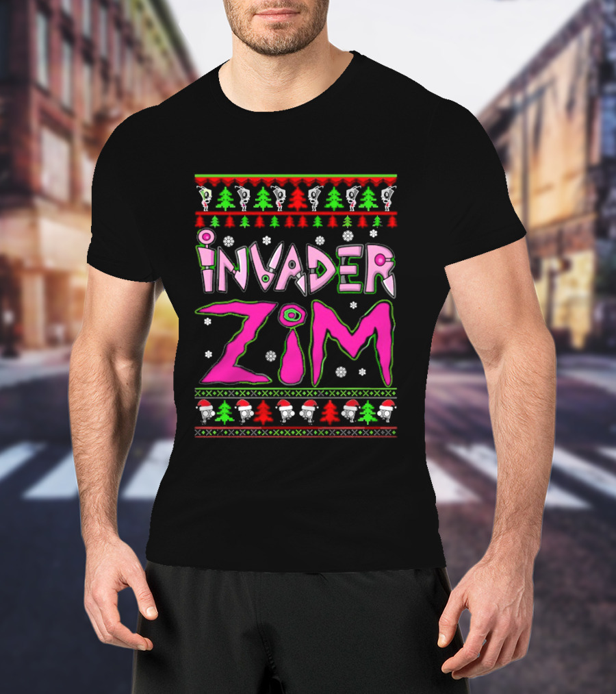 Invader Zim Christmas Sweater Santa Hat Trees T-Shirt