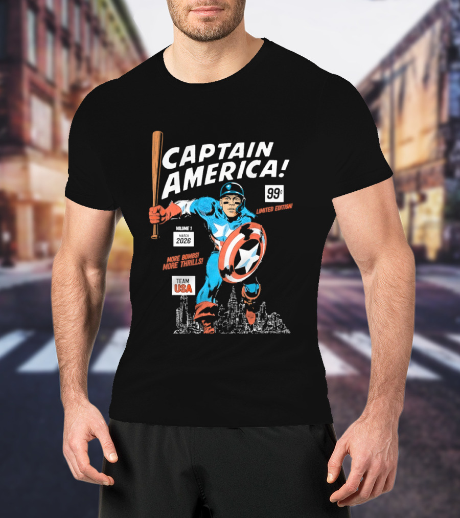 Captain America 99 Aaron Judge More Bombs New York USA Heroic Thrills T-Shirt