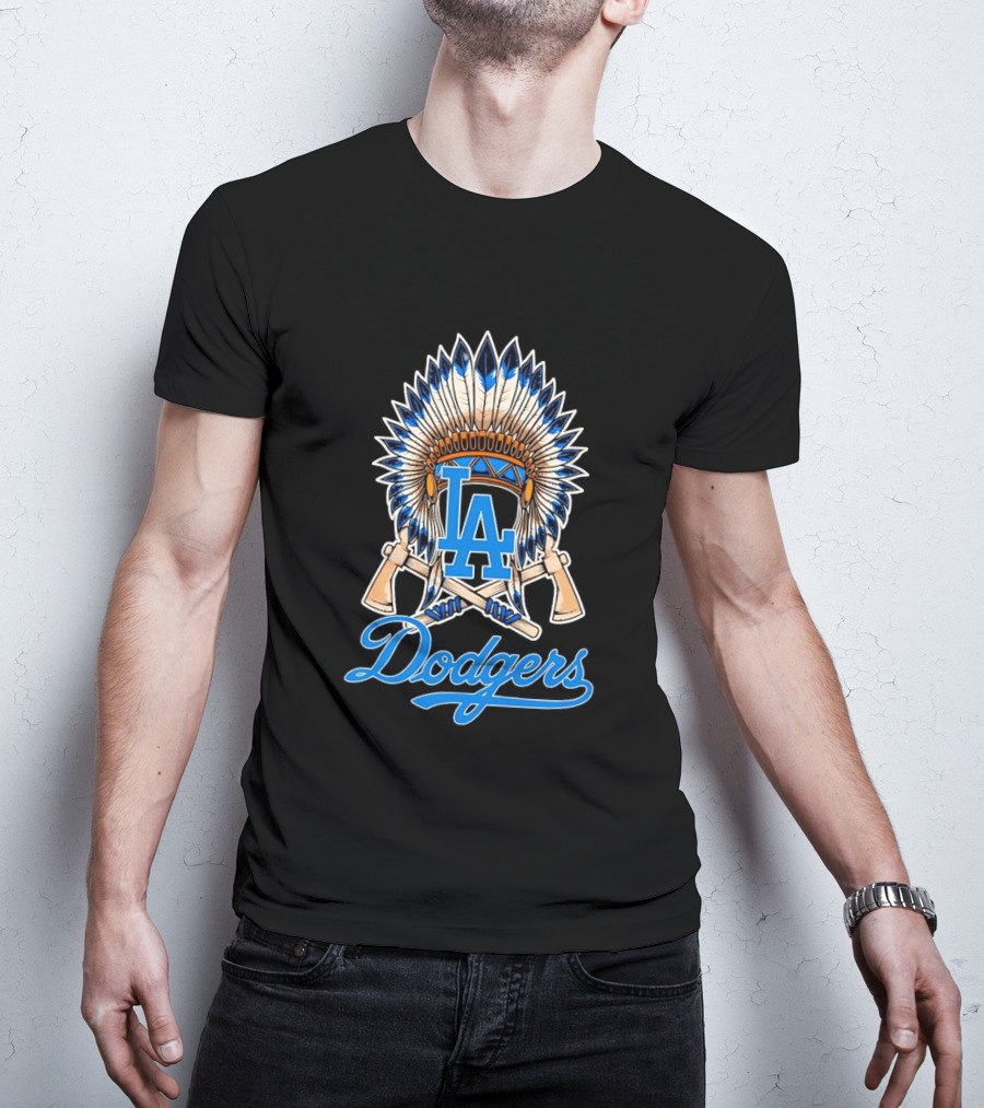 Los Angeles Dodgers Native American Headdress LA T-Shirt