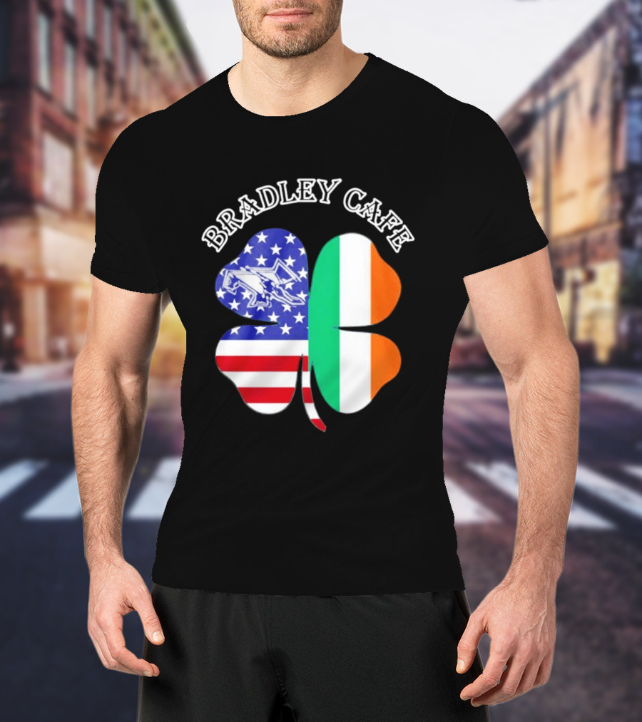 Bradley Cafe Providence RI Est 1937 Four Leaf Clover American Irish Flag T-Shirt