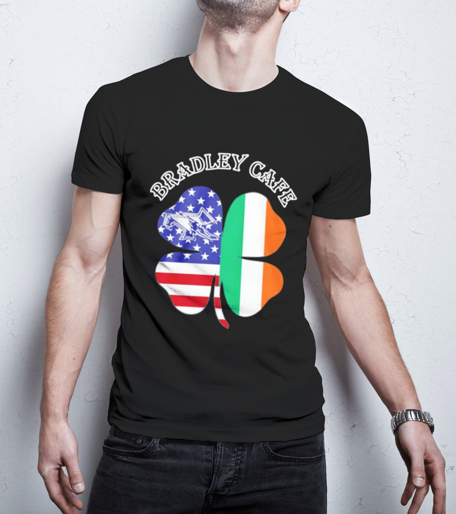 Bradley Cafe Providence RI Est 1937 Four Leaf Clover American Irish Flag T-Shirt