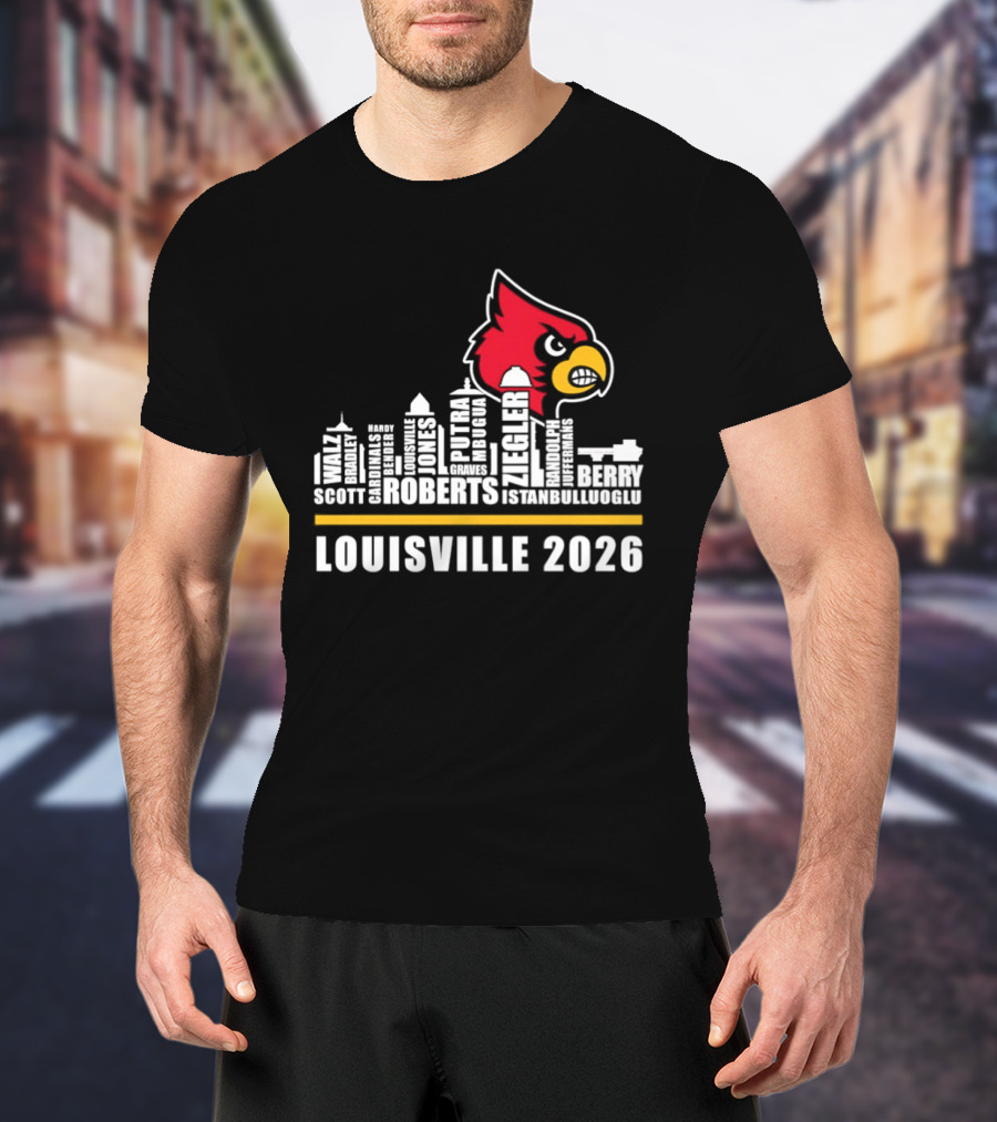 Louisville 2026 Cardinals Skyline Scott Roberts Berry Stephenson T-Shirt