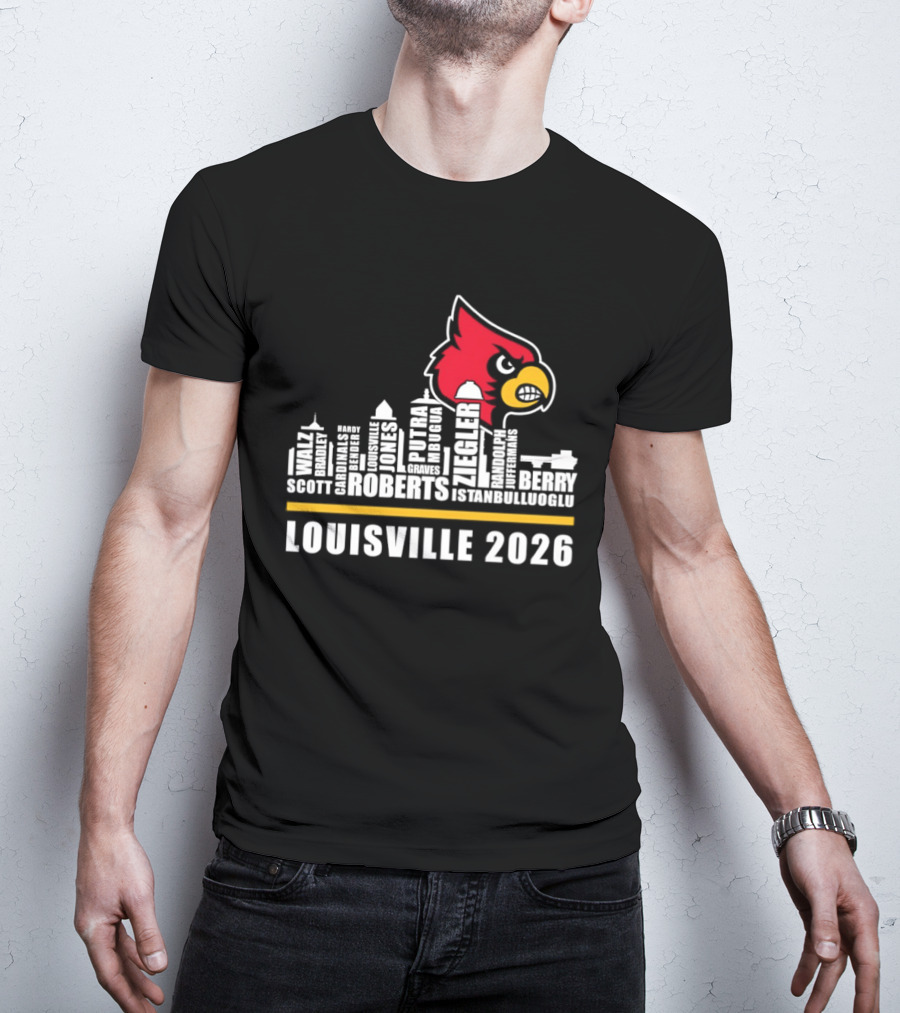 Louisville 2026 Cardinals Skyline Scott Roberts Berry Stephenson T-Shirt